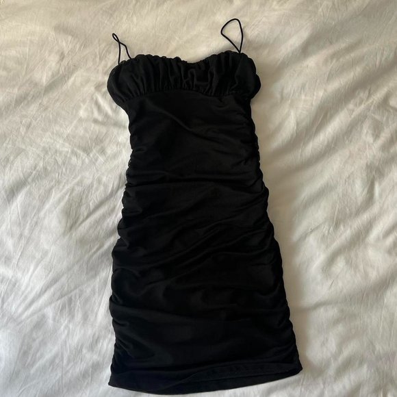 Flattering Black Body Con Princess Poly Mini Strap Dress - Picture 1 of 4